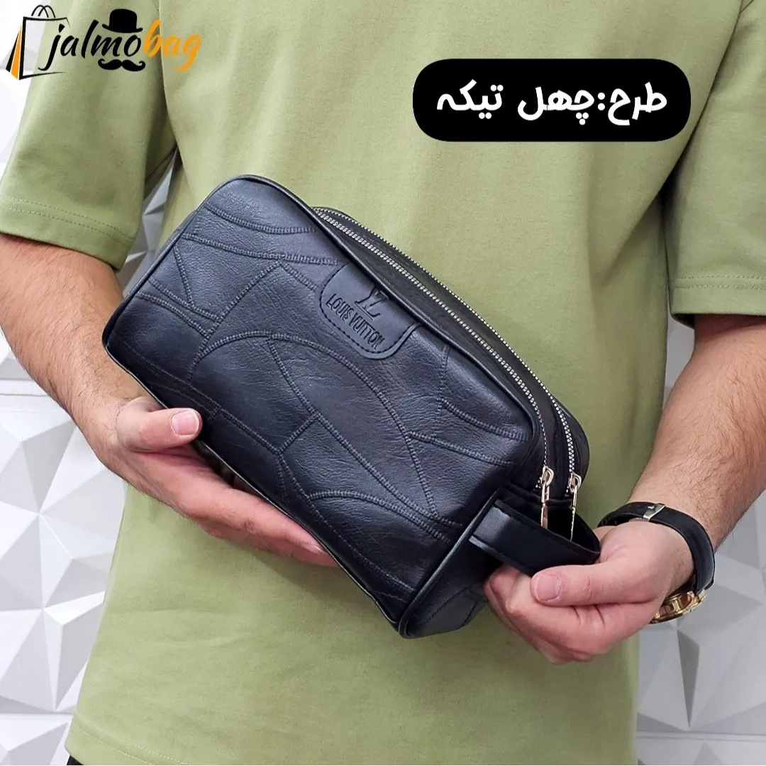 کیف دستی مردانه چرم صنعتی ضخیم دو خانه بند دستی