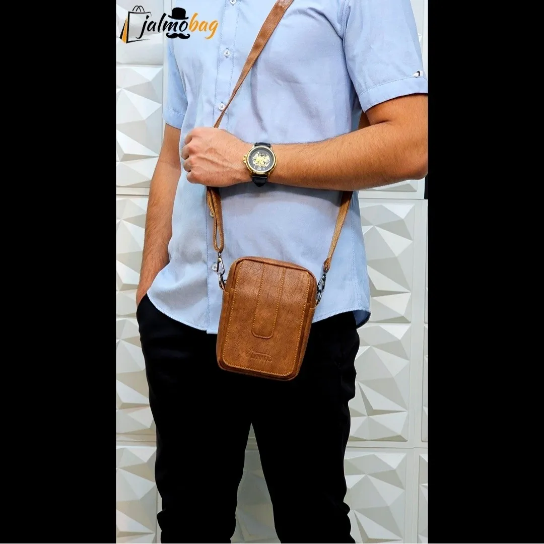 کیف دوشی مردانه چرم صنعتی کوچک جیبدار