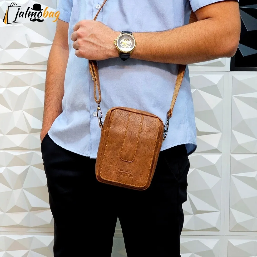 کیف دوشی مردانه چرم صنعتی کوچک جیبدار