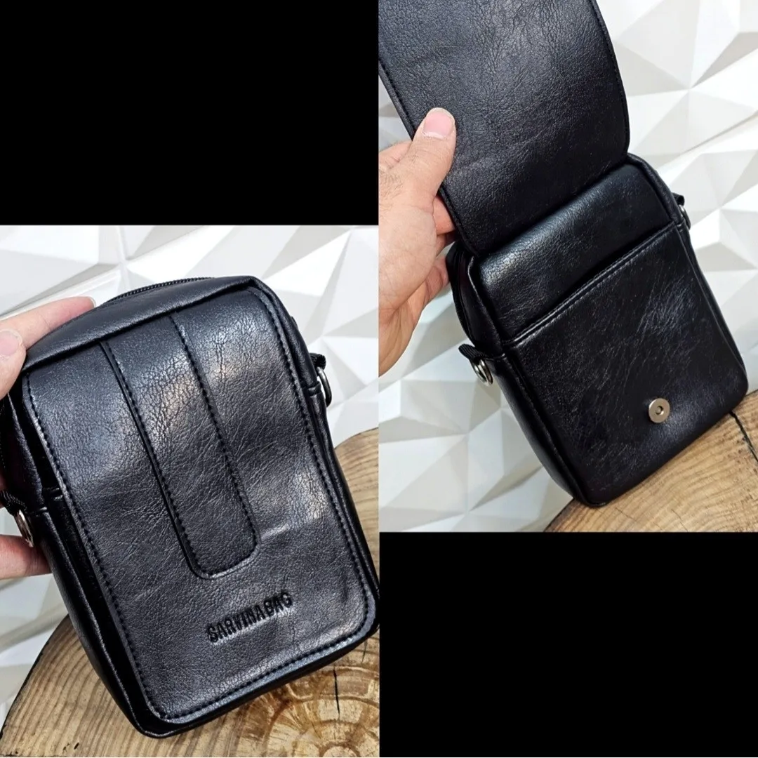 کیف دوشی مردانه چرم صنعتی کوچک جیبدار