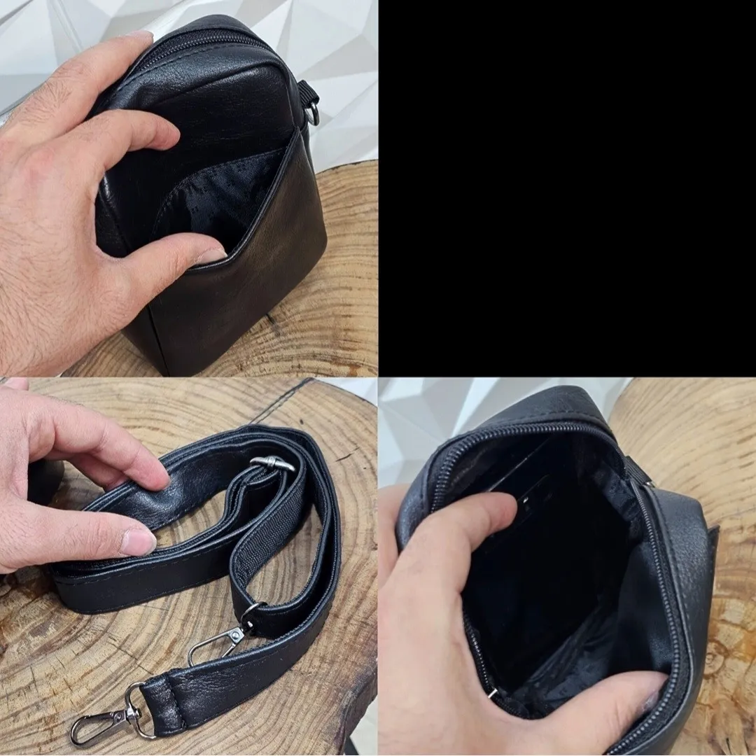 کیف دوشی مردانه چرم صنعتی کوچک جیبدار