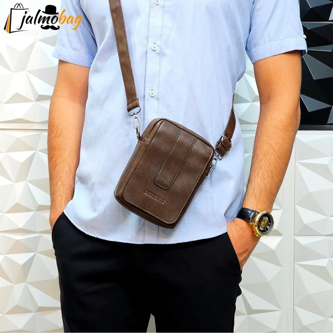 کیف دوشی مردانه چرم صنعتی کوچک جیبدار