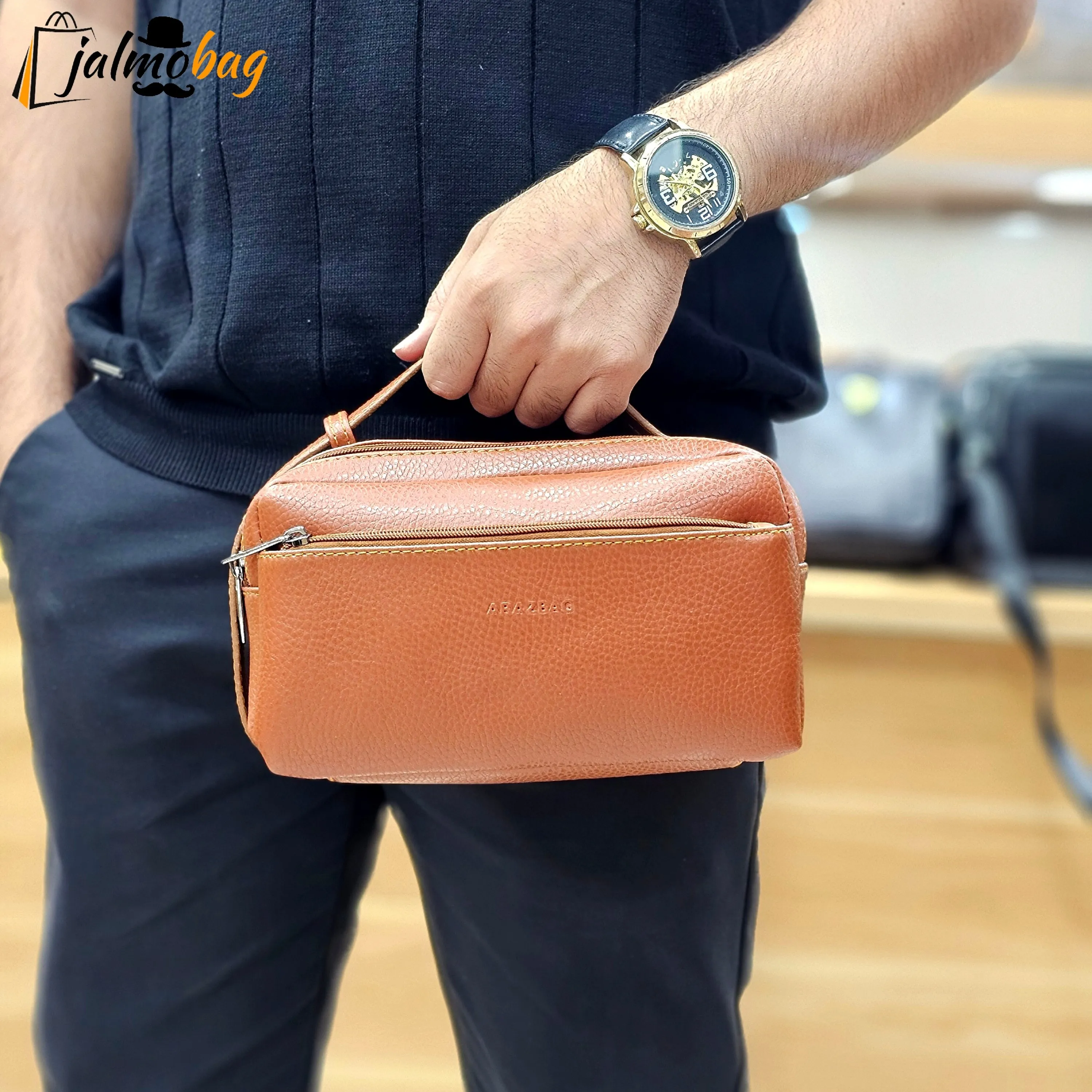 کیف دستی مردانه چرم صنعتی ضد خش دو خانه مدل شوزبگ