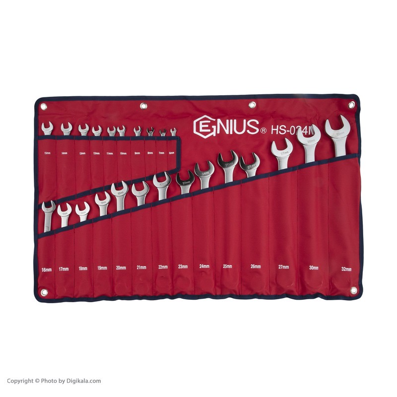 مجموعه 24 عددی آچار یک سر تخت یک سر رینگی جنیوس مدل HS-024M کد 19