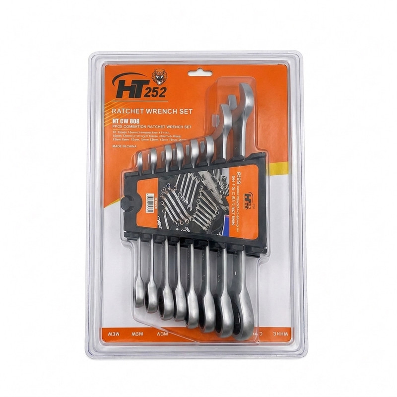 آچار یکسر تخت و یکسر رینگی جغجغه ای اچ تی کد YP-HT252 مجموعه 8 عددی