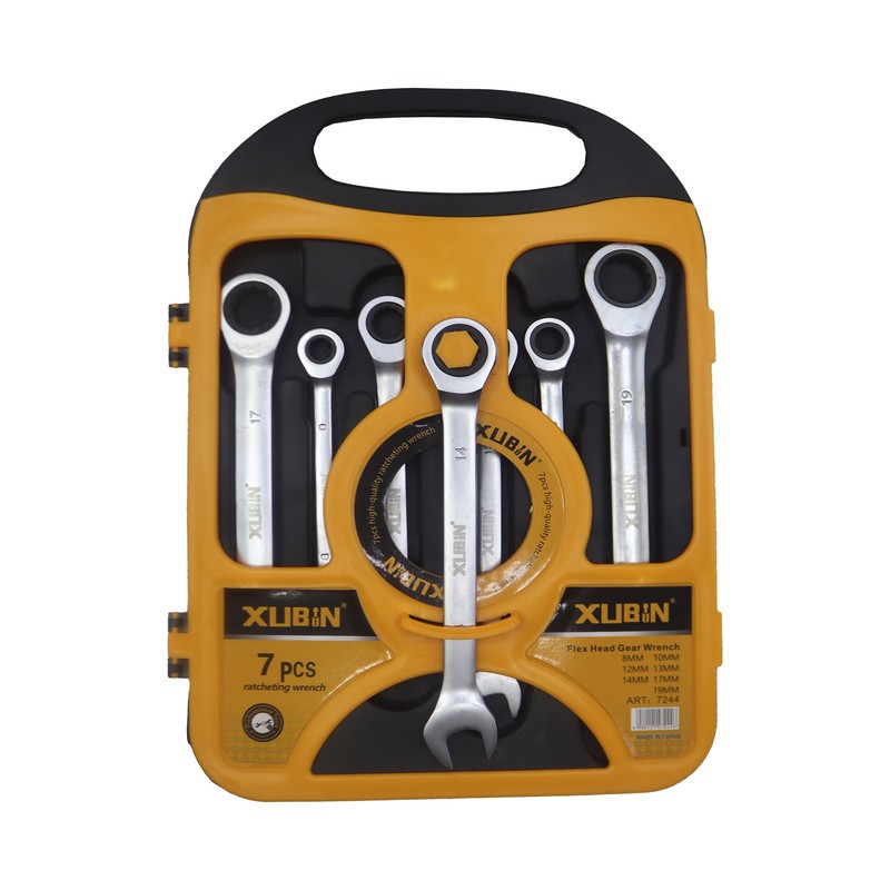 آچار یکسر تخت و یکسر رینگی ژوبین مدل جغجغه ای کد YP-7PCS مجموعه 7 عددی