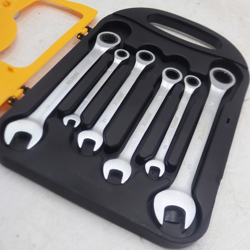 آچار یکسر تخت و یکسر رینگی ژوبین مدل جغجغه ای کد YP-7PCS مجموعه 7 عددی