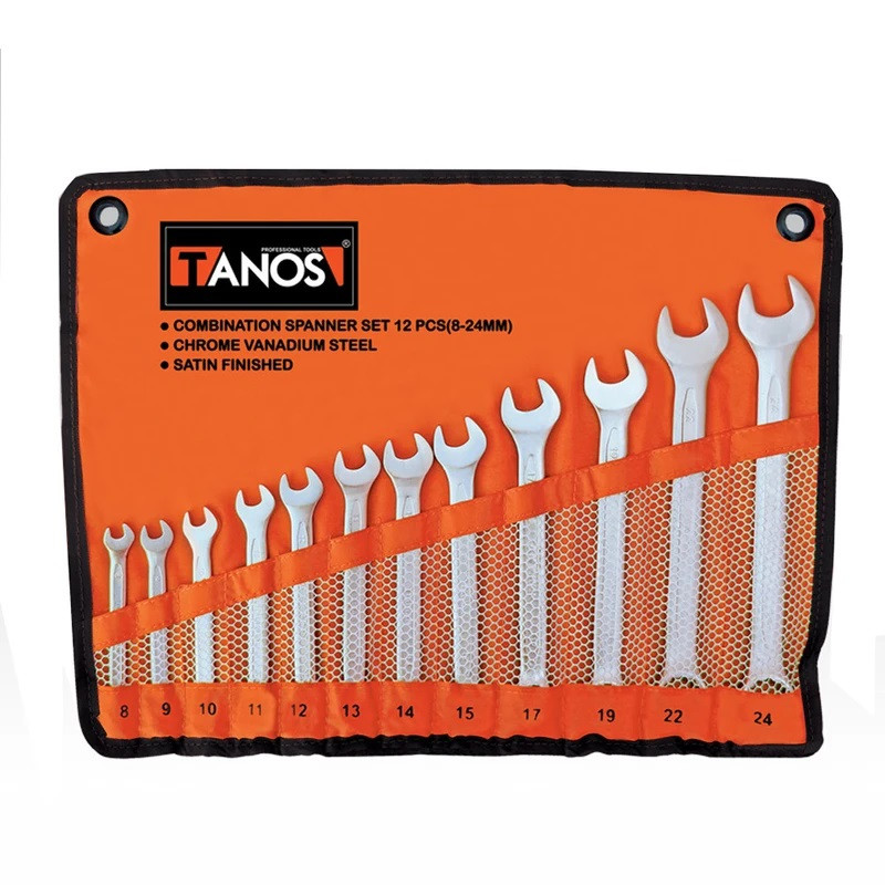 آچار یکسر تخت و یکسر رینگی تانوس مدل YP-8-24mm مجموعه 12 عددی