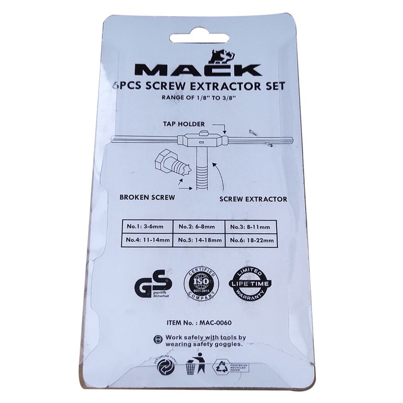 مته قلاویز چپ گرد مک مدل MAC-0060 مجموعه 6 عددی
