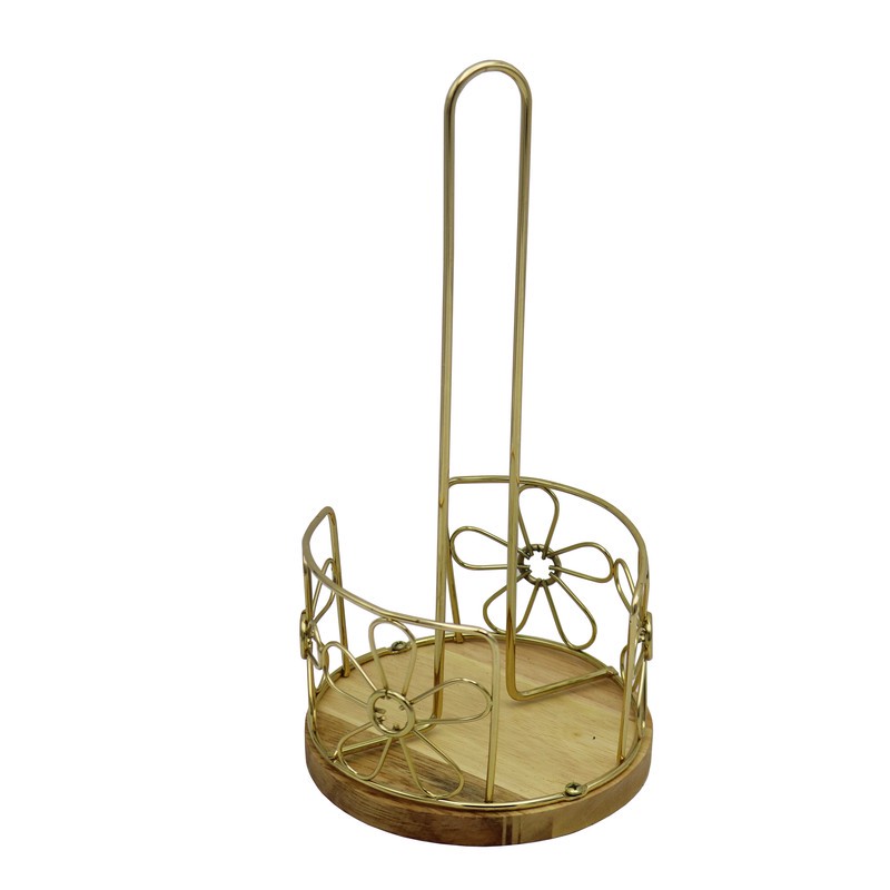 نگهدارنده دستمال کاغذی مدل گرد چوب و فلز کد YP-GERD-FLZ-CHOOB-30CM