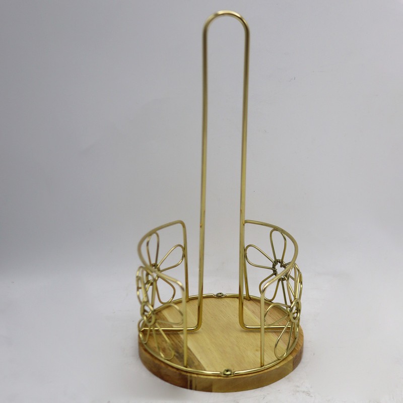 نگهدارنده دستمال کاغذی مدل گرد چوب و فلز کد YP-GERD-FLZ-CHOOB-30CM