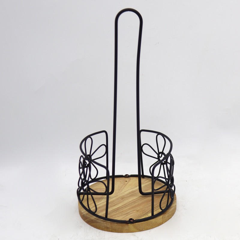 نگهدارنده دستمال کاغذی مدل گرد چوب و فلز کد YP-GERD-FLZ-CHOOB-30CM