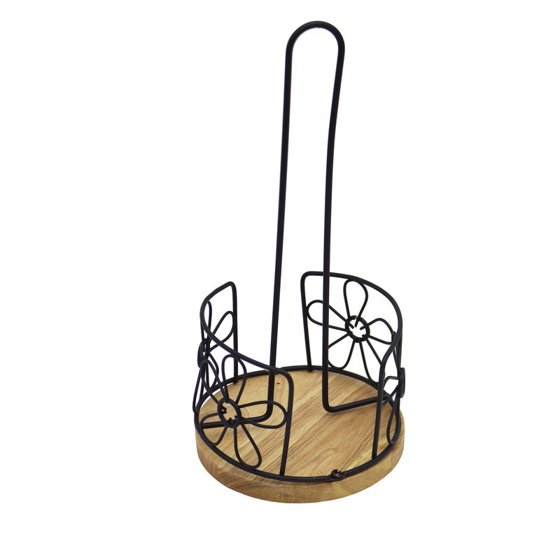 نگهدارنده دستمال کاغذی مدل گرد چوب و فلز کد YP-GERD-FLZ-CHOOB-30CM