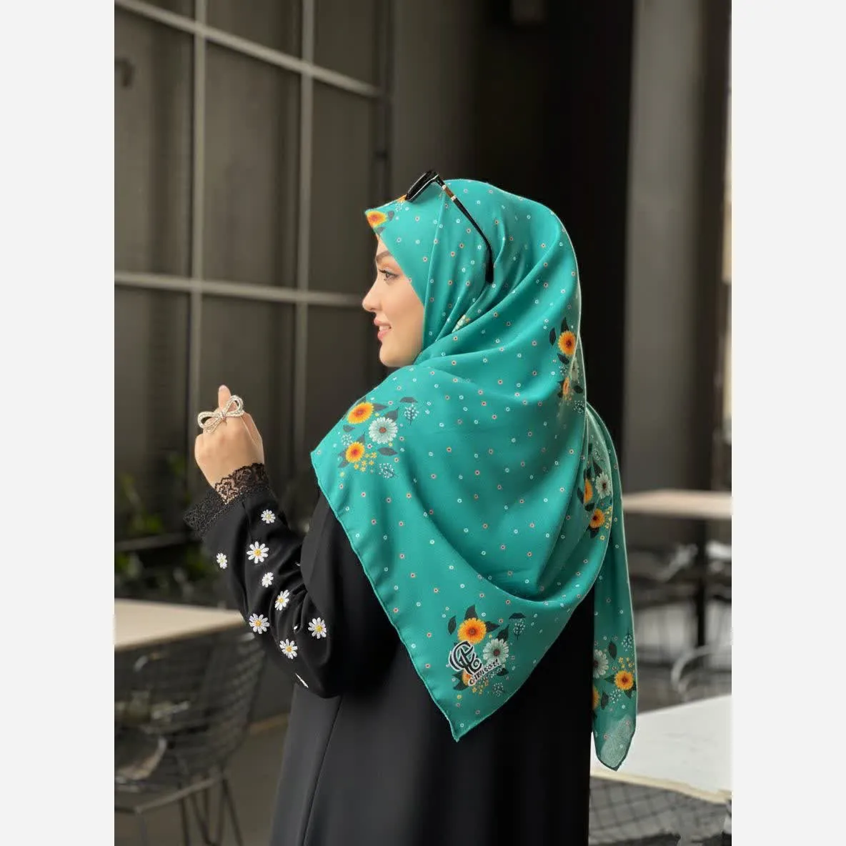 روسری نخ کاستوم قواره 140 طرح پونه تیره