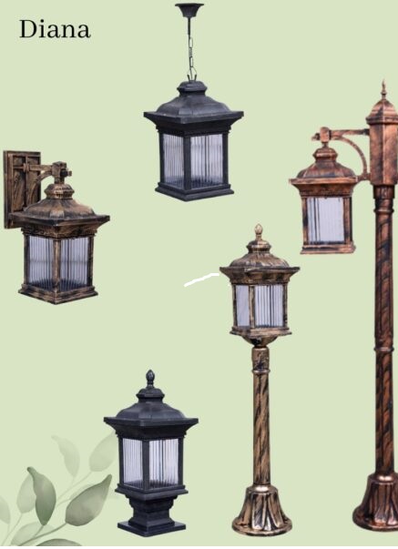 چراغ دیواری پارکی و حیاطی مدل دیانا مشکی (پس کرایه)