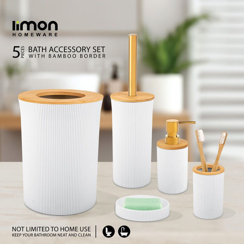 ست سرویس بهداشتی 5 پارچه لیمون مدل درب بامبو کد RM0652