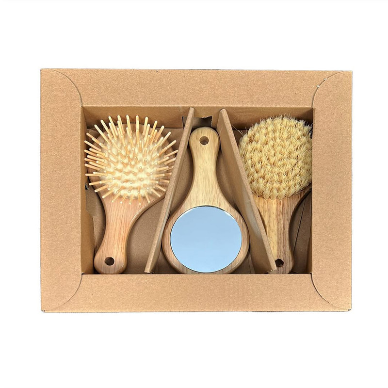 ست شانه و برس و آینه کودک مدل wood مجموعه 3 عددی