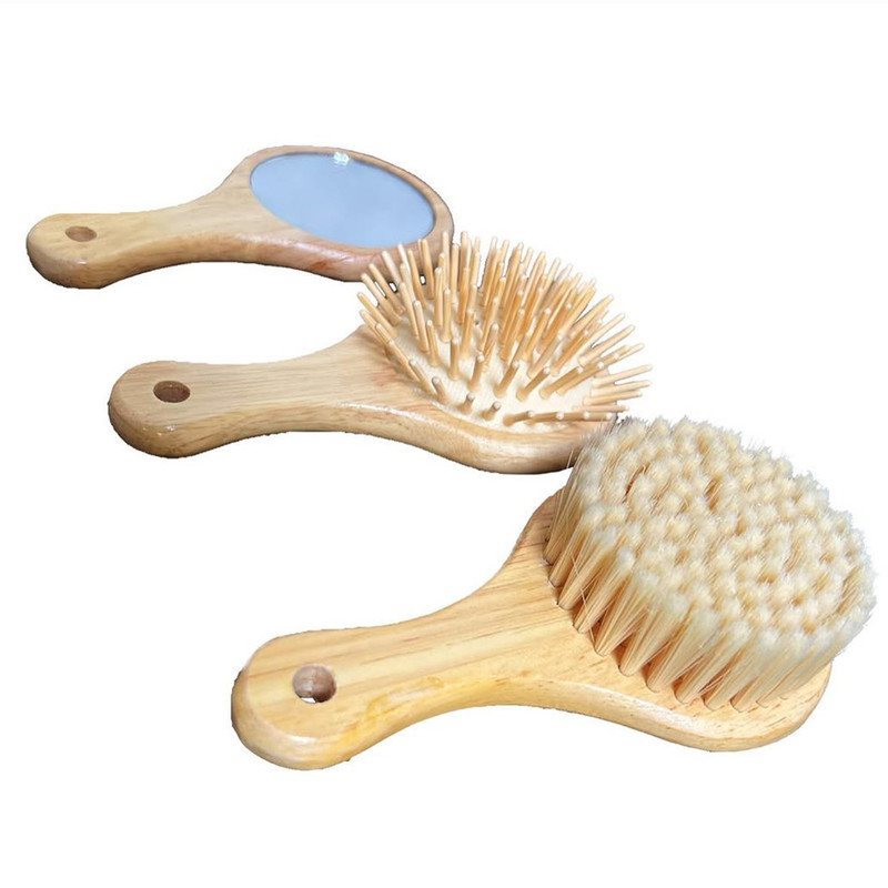 ست شانه و برس و آینه کودک مدل wood مجموعه 3 عددی