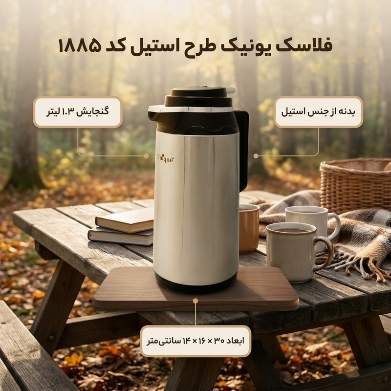 فلاسک یونیک طرح استیل کد 1885 گنجایش 1.3 لیتر