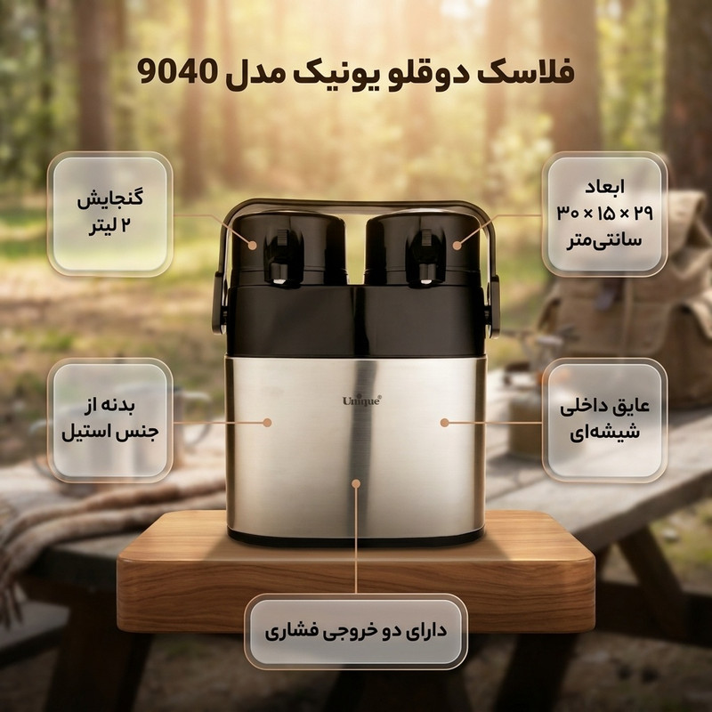 فلاسک یونیک مدل دوقلو کد 9040 گنجایش 1 لیتر