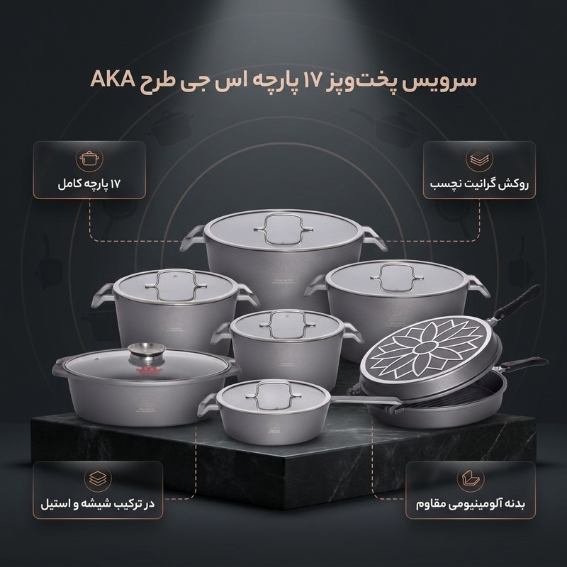 سرویس قابلمه و تابه گرانیتی 17 پارچه اس جی طرح AKA