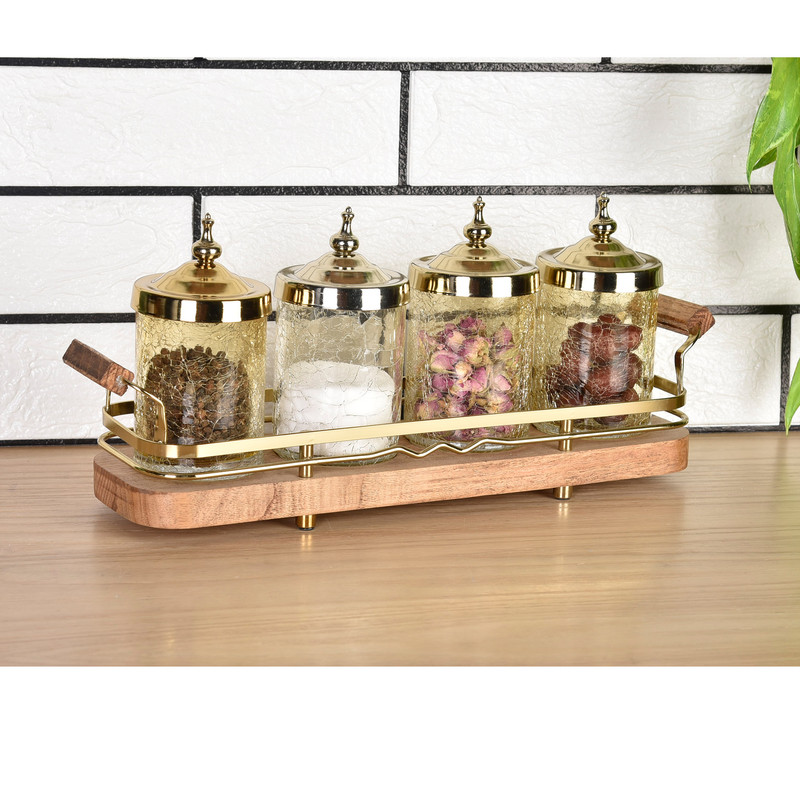 ست جا ادویه 4 پارچه بی وی کی طرح کاریزما کد 412602 به همراه استند