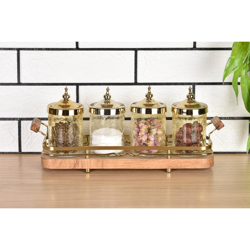 ست جا ادویه 4 پارچه بی وی کی طرح کاریزما کد 412602 به همراه استند