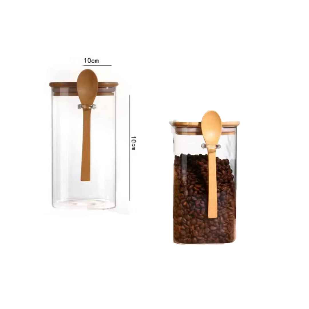 بانکه درب چوبی مستطیل با قاشق سایز بزرگ