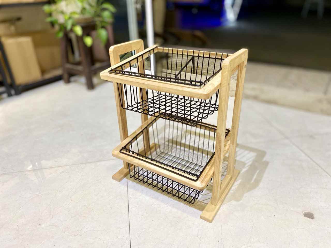 استند 2 طبقه پیاز سیب زمینی چوبی فلزی  پایه دار تک جعبه