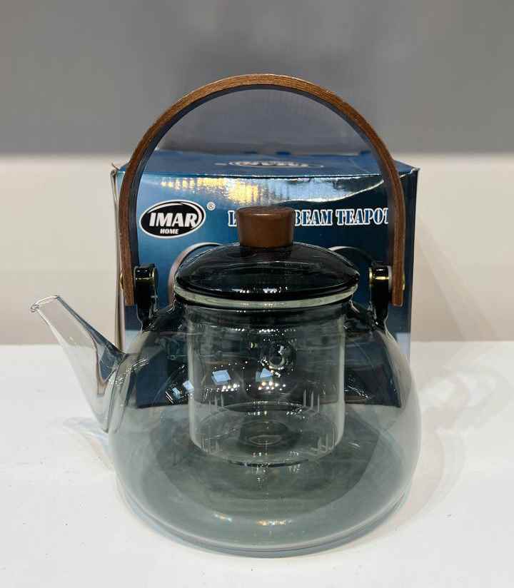 قوری پیرکس دسته و در چوبی