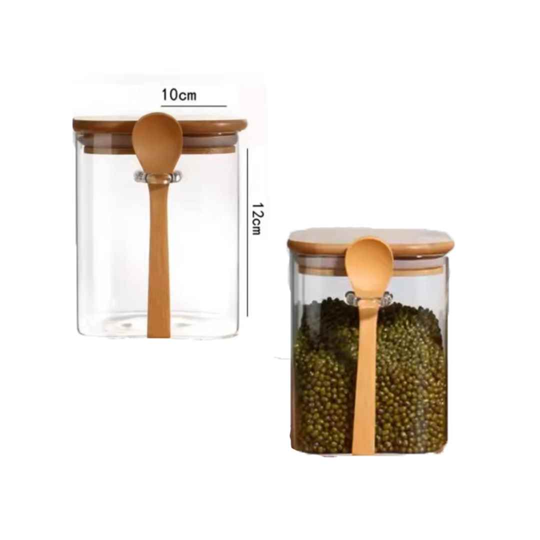 بانکه درب چوبی مستطیل با قاشق سایز کوچک