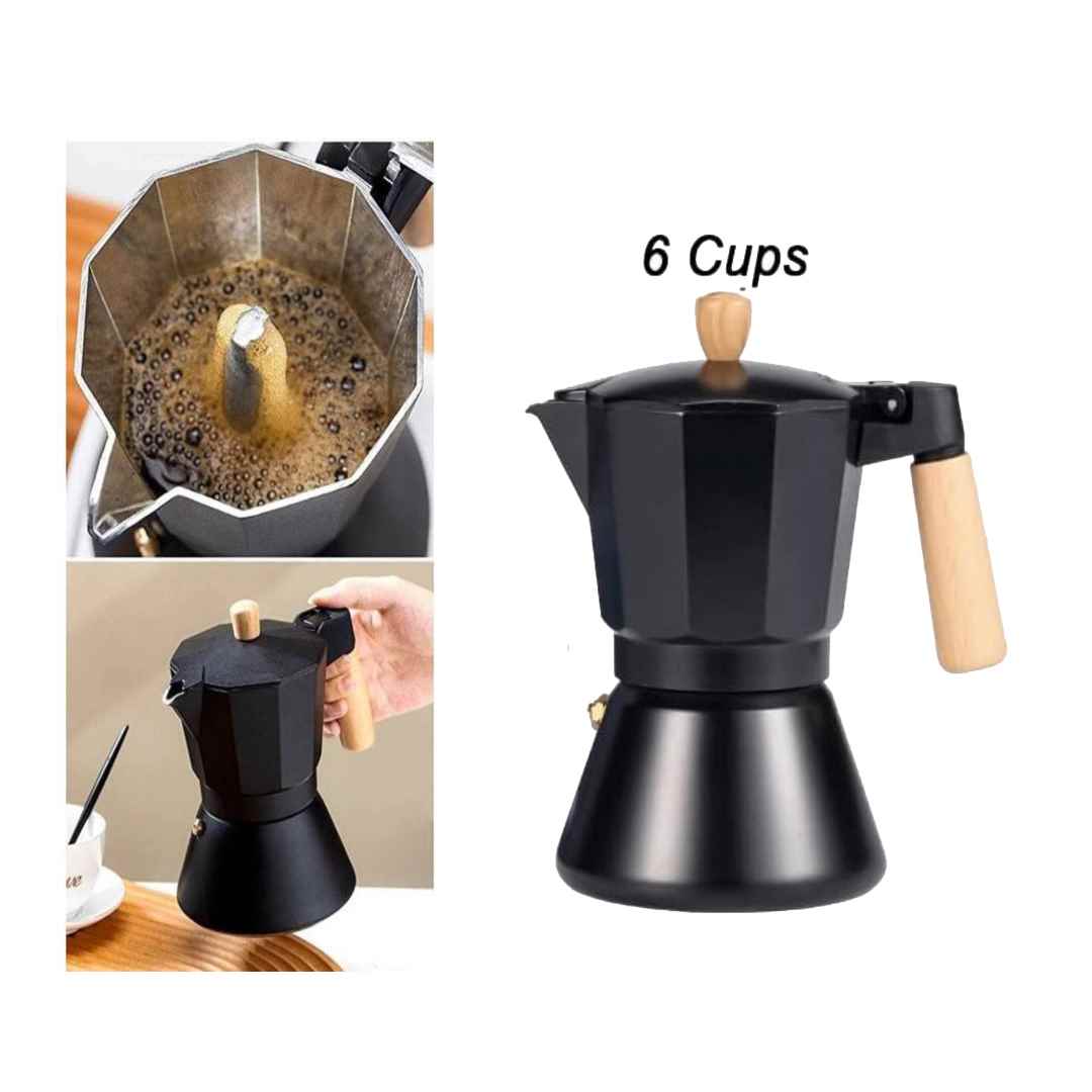 قهوه جوش  6کاپ مشکی دسته چوبی
