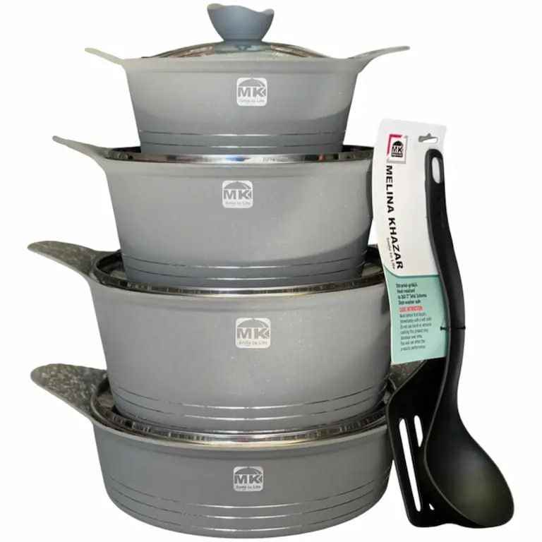 سرویس قابلمه 10 پارچه MK در 2 رنگ قهوه ای شکلاتی و کرم