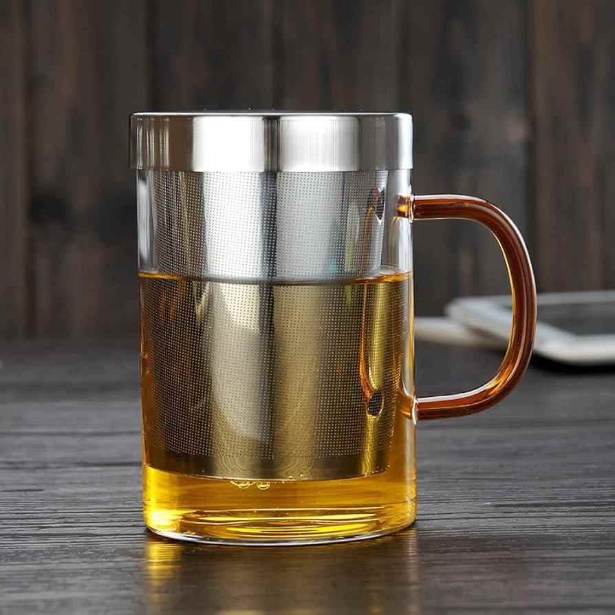 لیوان دوجداره تفاله استیل دسته طلایی