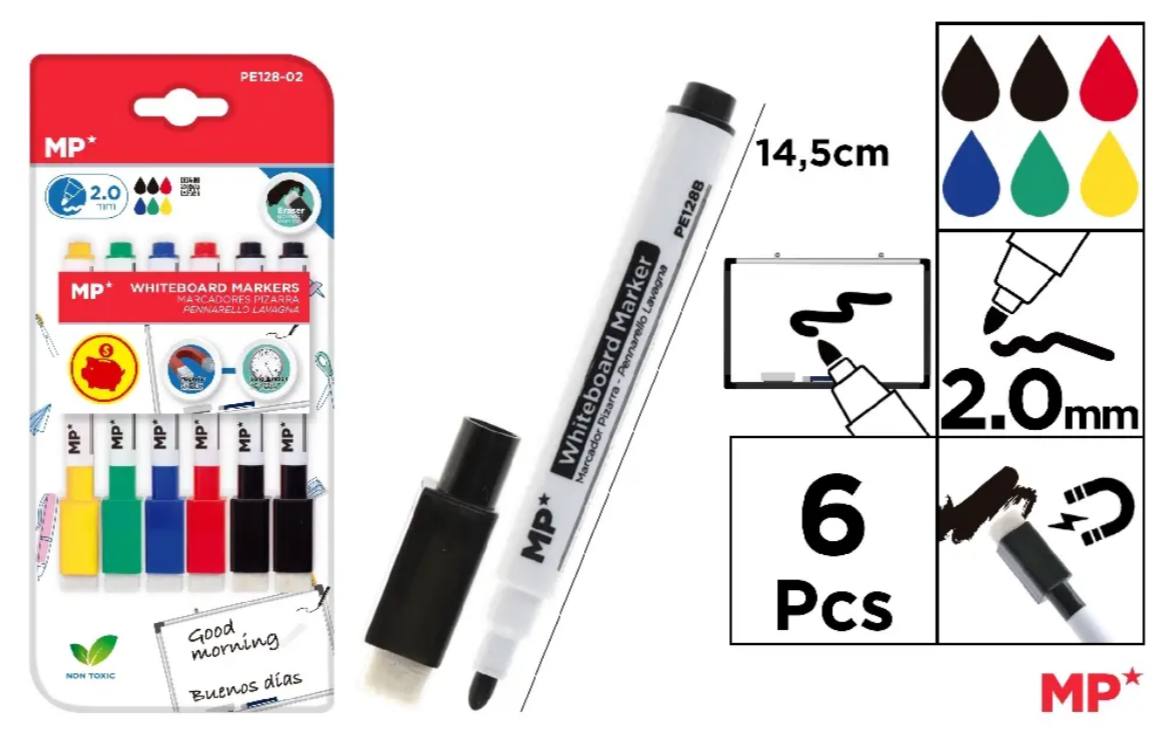 ماژیک وایت برد 6 رنگ پاکن دار مگنتی