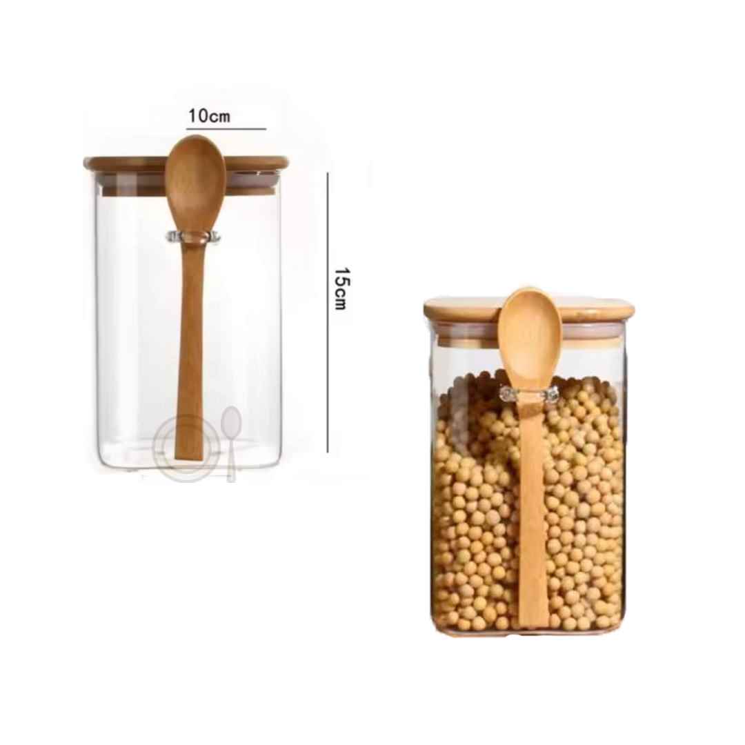 بانکه درب چوبی مستطیل با قاشق سایز متوسط