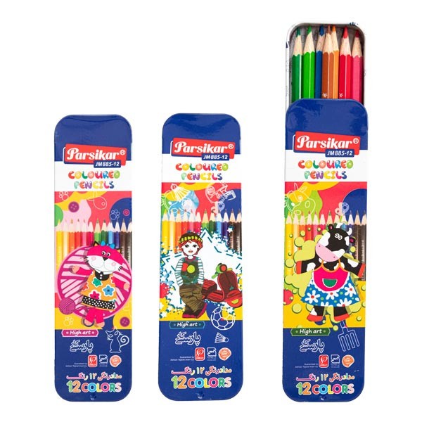 مداد 12 رنگ فلزی تخت مدل JM 885-12  پارسیکار (12 عددی )