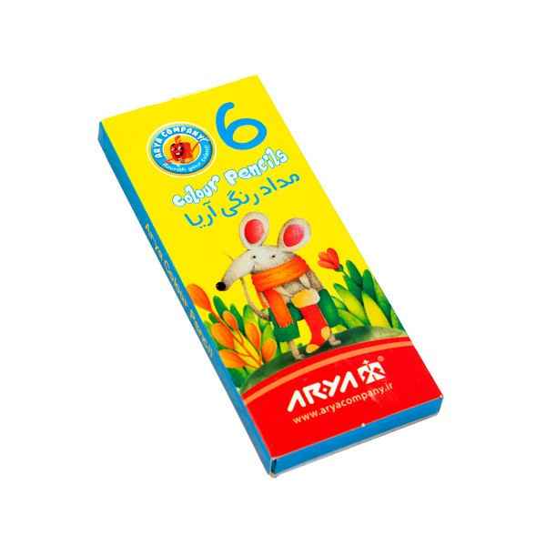 مداد 6 رنگ کوتاه مقوایی 3071 آریا (شیرینگ 96 عددی)