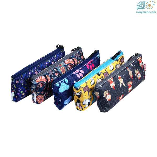 جامدادی تک زیپ طرح دار آستردار پاوین  (5 عددی)