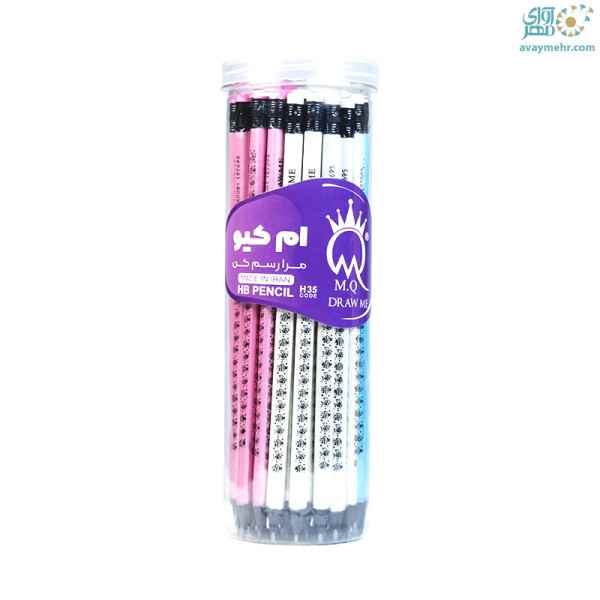 مداد مشکی سه گوش چوب مشکی بدنه رنگی  ام کیو H35 (لیوان 48عددی)