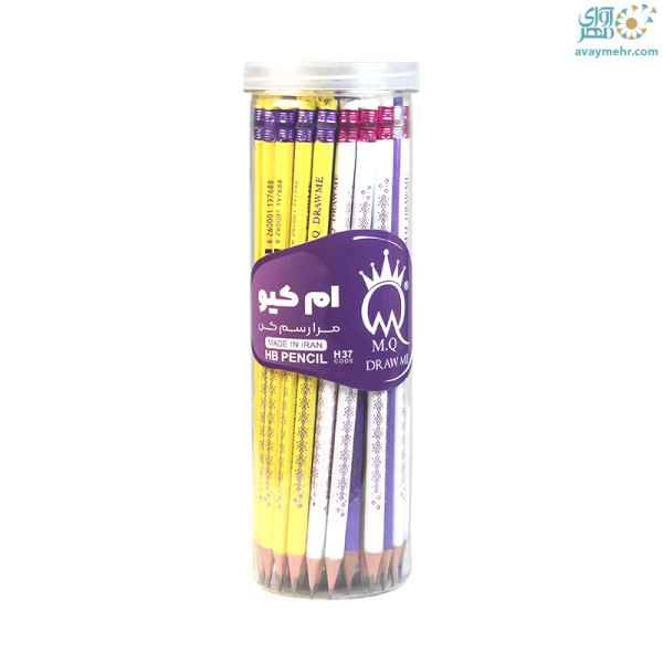 مداد مشکی سه گوش چوب سفید بدنه رنگی ام کیو H37 (لیوان 48عددی)