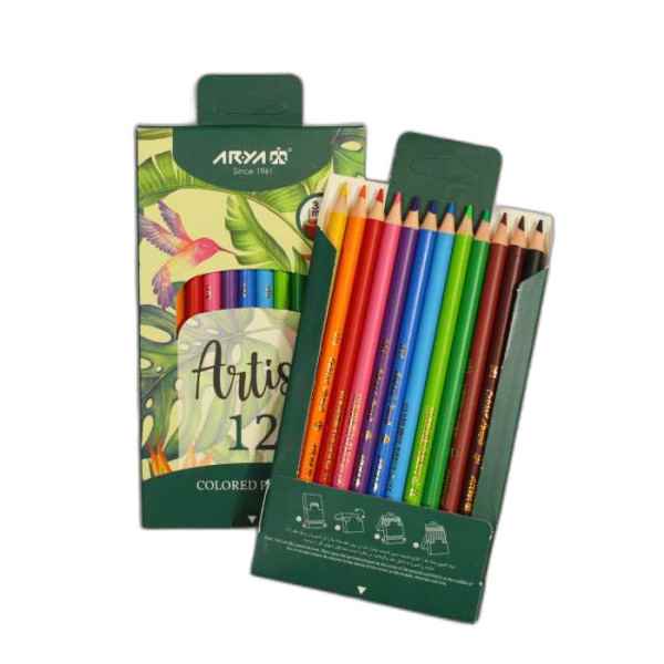مداد 12 رنگ مغز فسفری مقوایی آرتیست 3611 آریا (24 عددی)