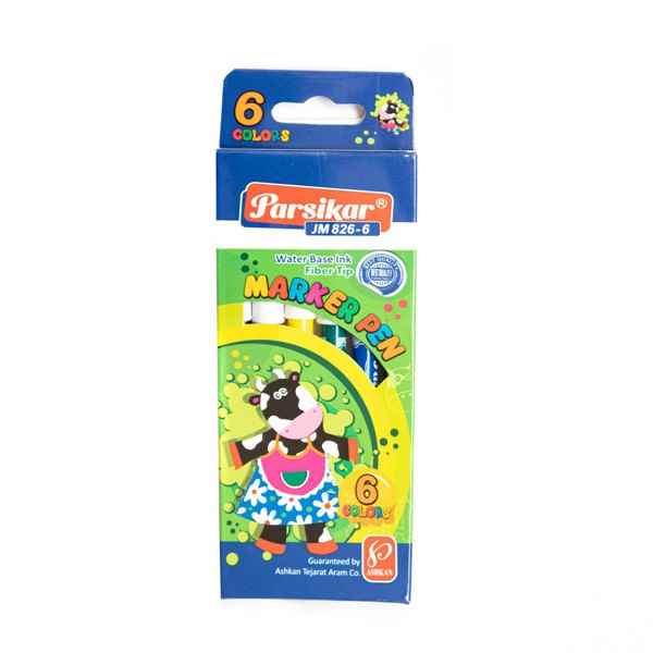 ماژیک 6 رنگ مقوایی بلند نوک آبرنگی مدل JM 826-6 پارسیکار (12 عددی)