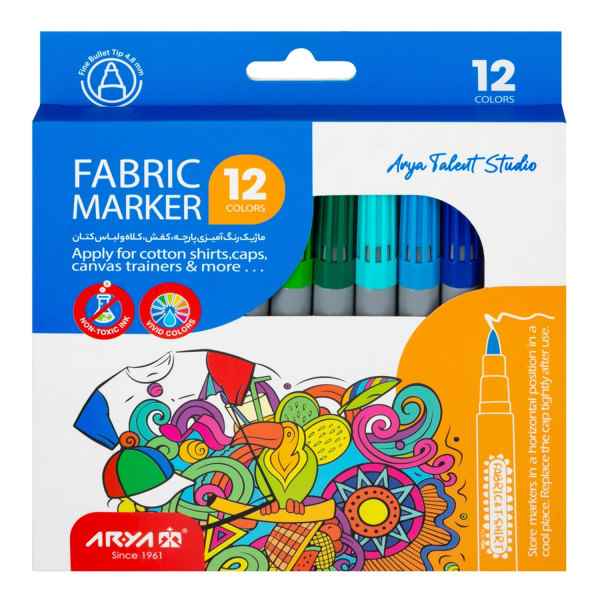 ماژیک پارچه و لباس 12 رنگ مقوایی 9080 آریا 