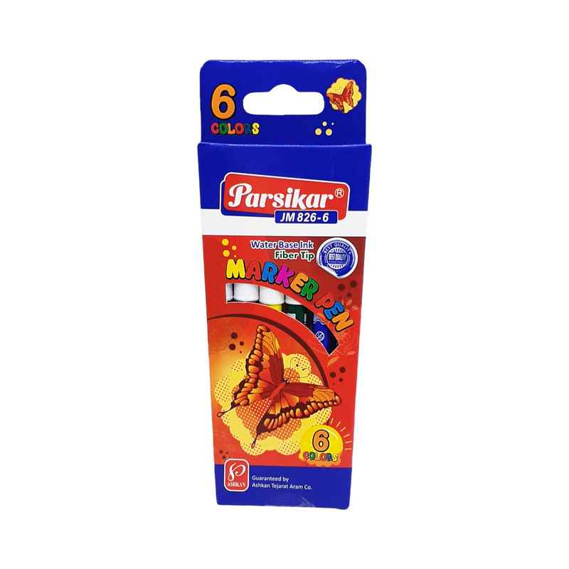 ماژیک 6 رنگ مقوایی بلند نوک آبرنگی مدل JM 825-6 پارسیکار (12 عددی)